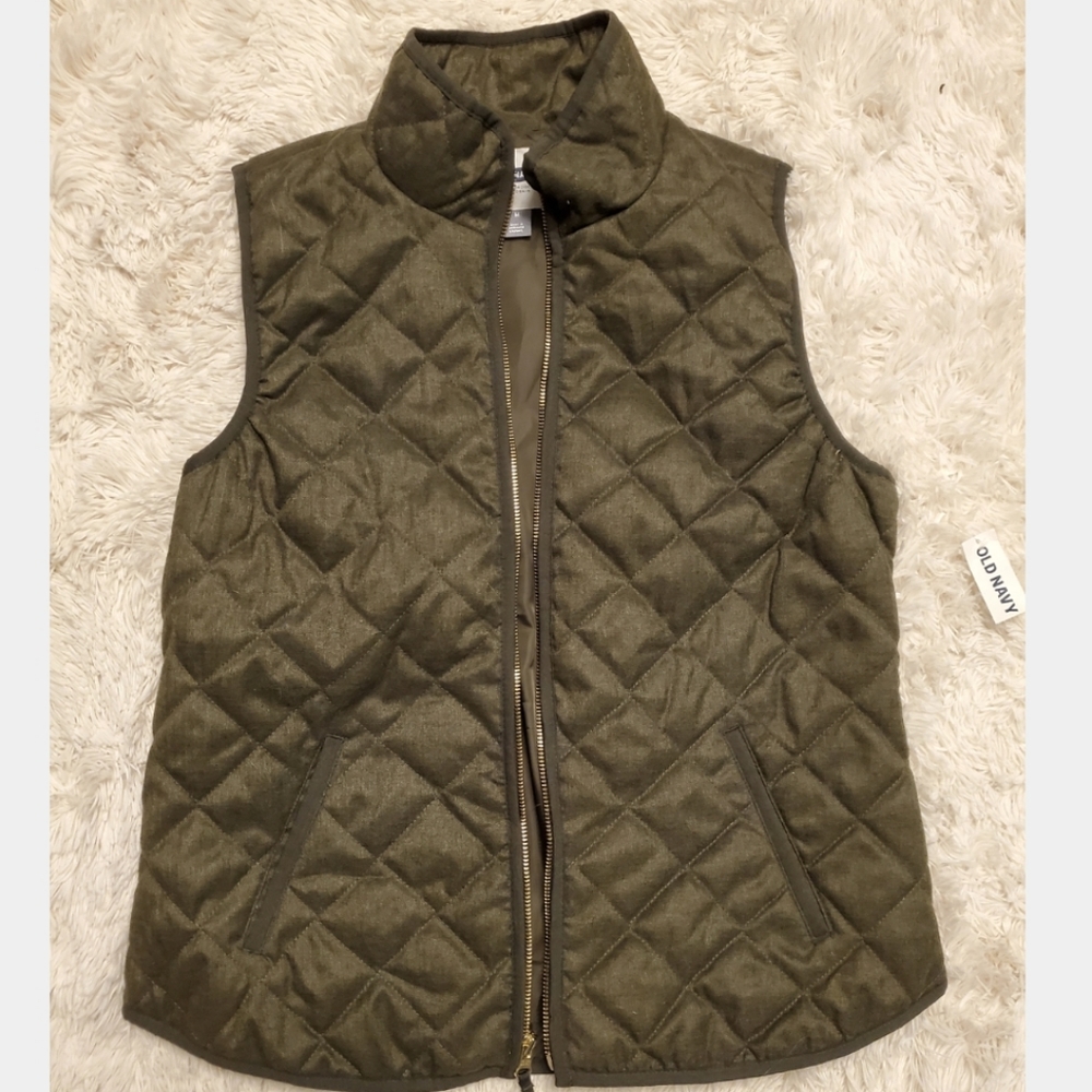 Olive green quilted vest